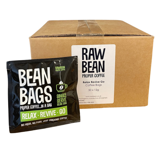 Relax Revive Go Individually Wrapped Coffee Bean Bags: Case of 50 envelopes