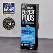 Award winning Definitely Decaf Perfect Pods by Raw Bean. Pack of 10 aluminium Nespresso compatible capsules packed with Arabica coffee from El Eden, Colombia. Great British Food and Great Taste Awards. Decaffeinated using the Swiss Water Process, free of chemical solvents.