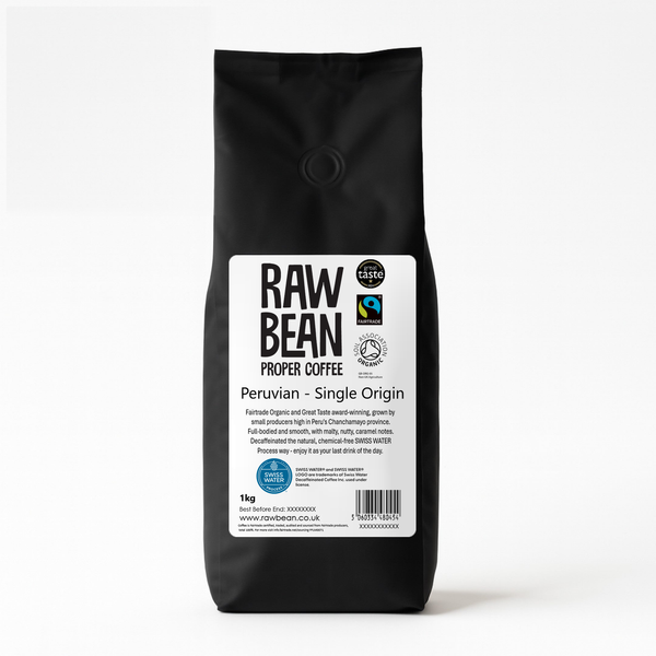 Raw Bean Peruvian Fairtrade Organic Decaf 1kg coffee beans pack
