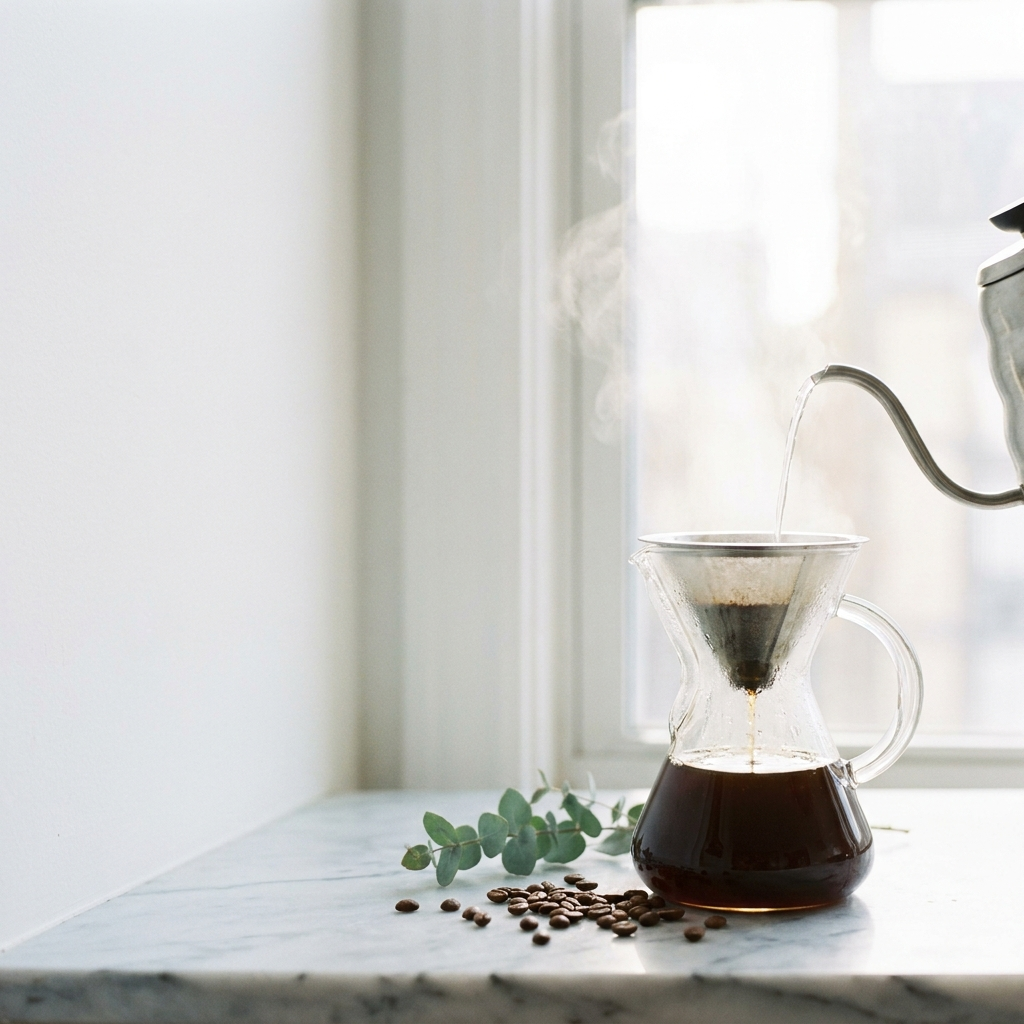 Clear water poured into fresh coffee, the clean-label decaf