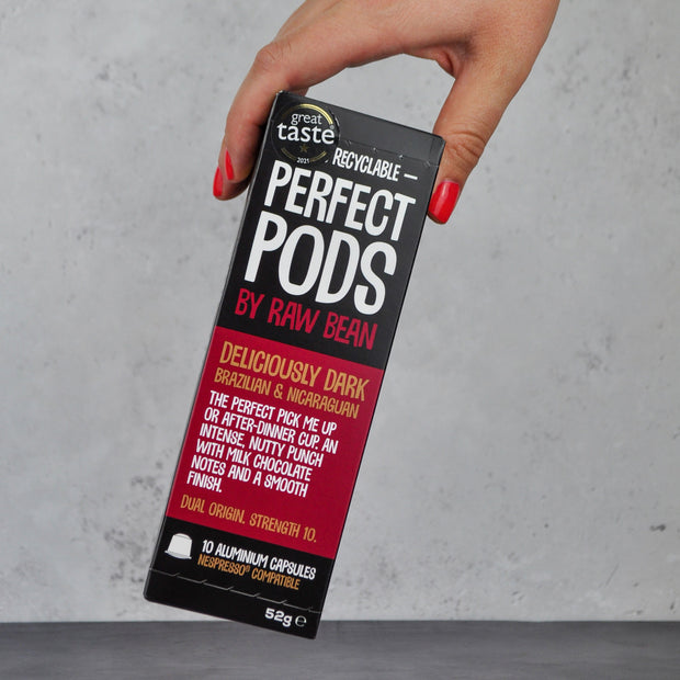 CLEARANCE OFFER: Deliciously Dark Perfect Pods (Strength 10) - 100% Aluminium, Nespresso® compatible Pods - Box of 10 Capsules
