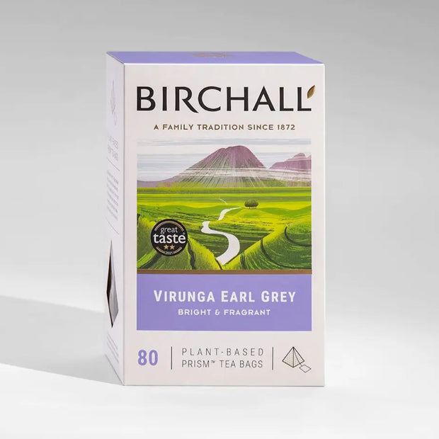 Birchall Virunga Earl Grey tea packaging on a white background