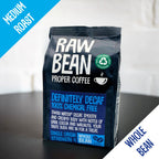 Raw Bean Proper Coffee, Definitely Decaffeinated, Swiss Water Process, Medium Roast, Coffee Beans in a 227g recyclable pack