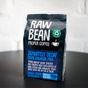 Raw Bean Proper Coffee, Definitely Decaffeinated, Swiss Water Process, Medium Roast, Coffee Beans in a 227g recyclable pack