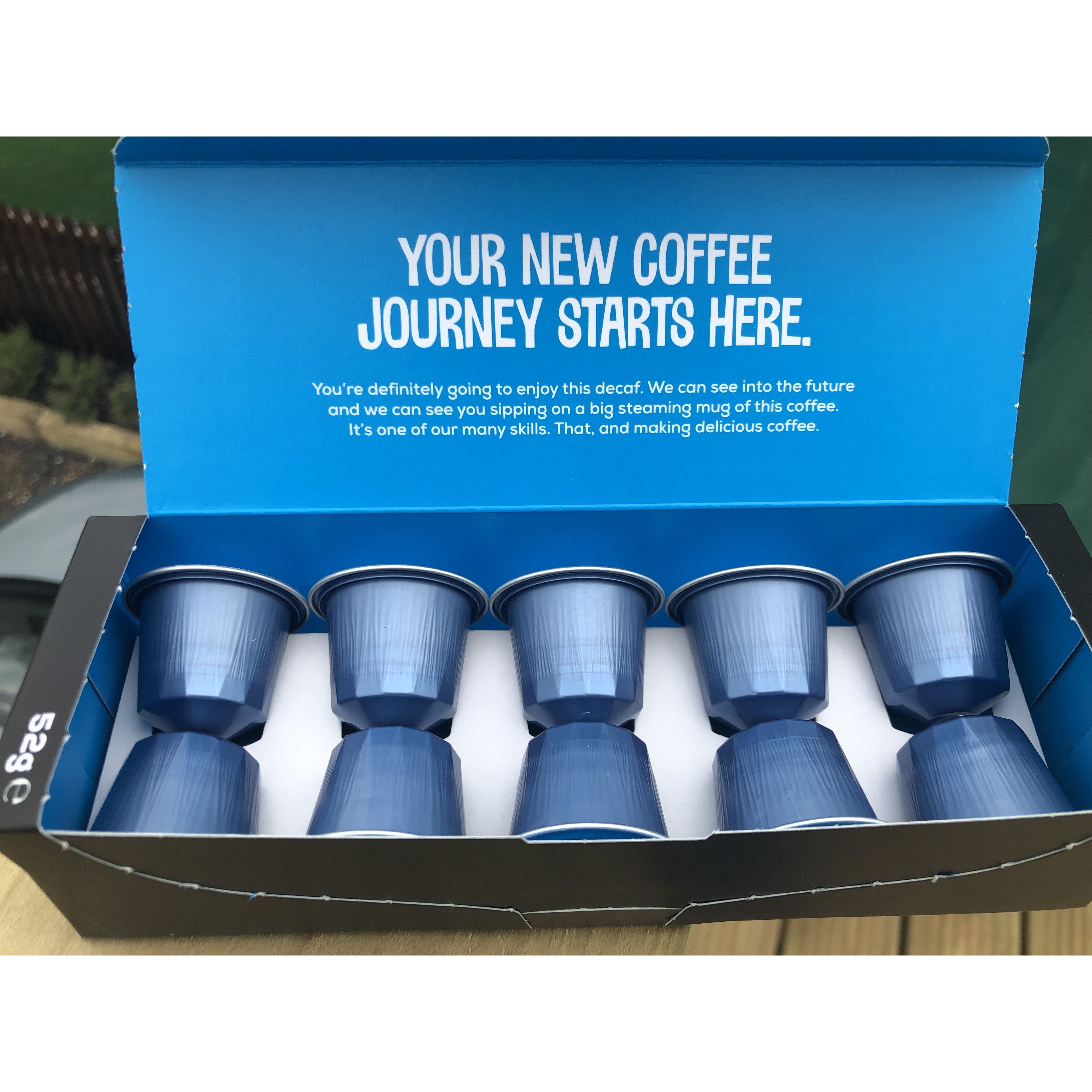 Raw Bean Perfect Pods Definitely Decaf Open view with visual of capsules