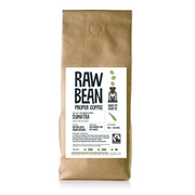 Kraft bag of Raw Bean, Fairtrade, unroasted green beans from the Gayo Highlands of Sumatra. Cooperative Koptan Gayo Megah Berseri. Varied Arabica varieties: Bourbon, P88 and Catimor. Process: Semi-washed and wet-hulled. Altitude: 1400-1700 masl. Available in bags of 250g, 500g or 1kg for home roasting.